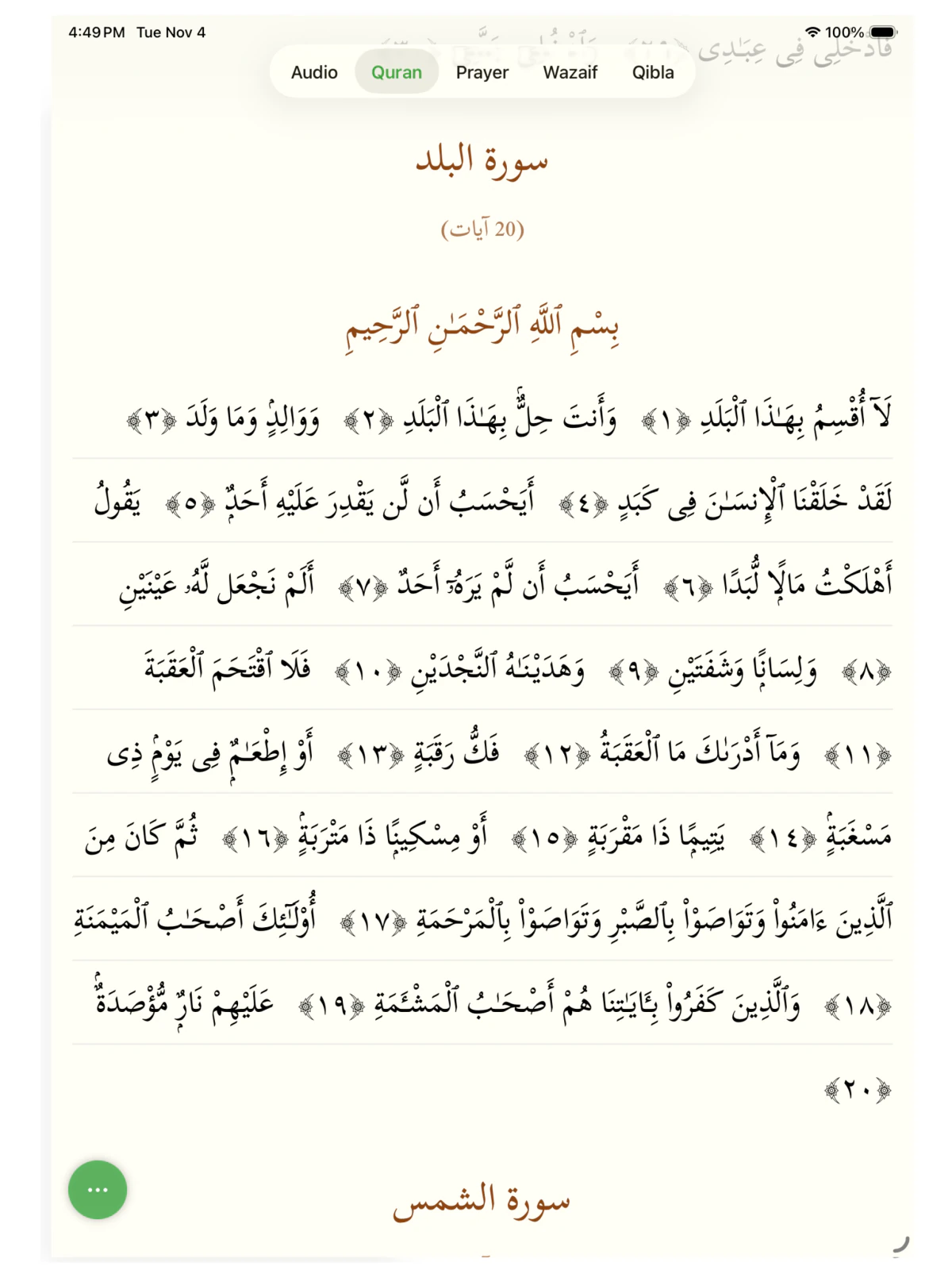 Quran reading experience on iPad