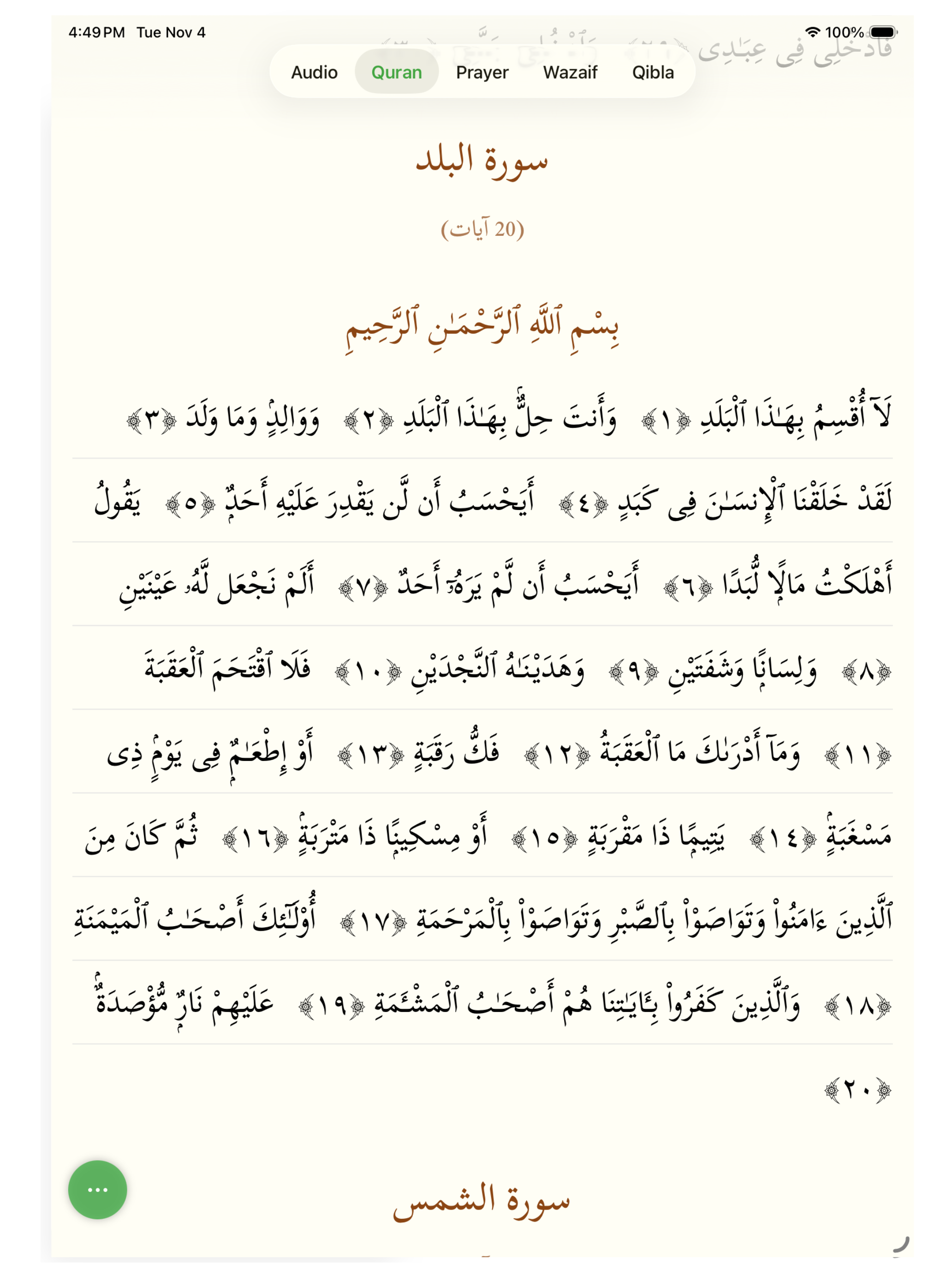 Quran reading experience on iPad